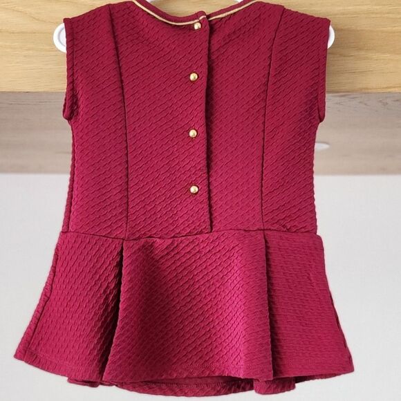 Burgundy Textured Dress with Gold Trim - Picture 6 of 8